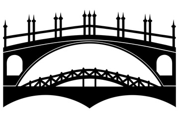 Bridge over river silhouette vector isolated on white background