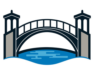 modern Bridge over river silhouette vector isolated on white background