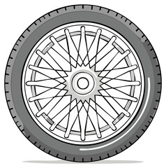 Stylized Wheel Vector with Spokes Gray Tire Rolling Component Machine Mobility Vehicle Parts and Automotive Concepts