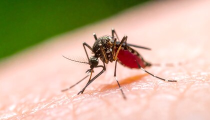 Close-up of a mosquito feeding on blood