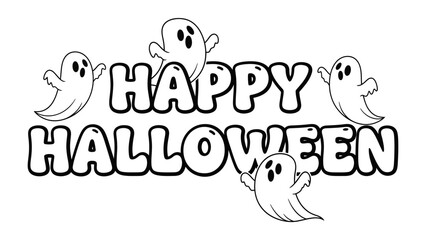 Fototapeta premium Happy Halloween Graphic: Celebrate the spooktacular season with a charming monochrome graphic featuring playful ghosts, designed to evoke a festive feeling for your holiday decorations.