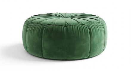 Luxurious Round Green Velvet Tufted Ottoman Pouf on Isolated transparent background
