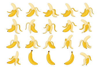 Obraz premium A collection of peeled and unpeeled bananas shown from multiple angles