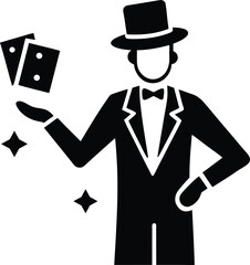 Magic card trick performer silhouette vector art illustration