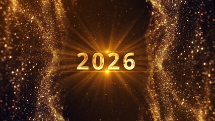 New year 2026 wishing background, new year celebration. Animated text golden lights numbers clock countdown, falling confetti glow light effects. Luxury festive sparkle holiday postcard, invitation 3D - Powered by Adobe