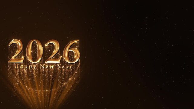 Celebrating arrival of 2026 sparkling blue Christmas background. and golden lettering wishing happy new year 2026 celebration sparkling festive decorations, creating joyful Holidays, Events, Messages