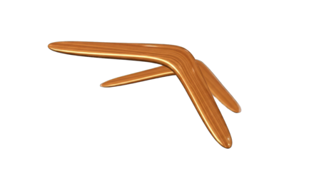 Wooden boomerang, light brown,  two-winged,  isolated
