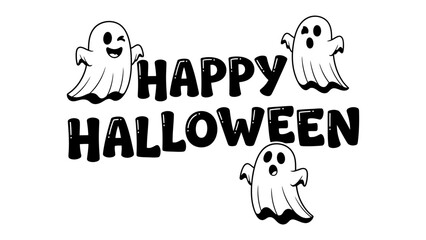 Happy Halloween Festive Illustration: Delightful illustration featuring playful ghosts and joyful greeting, perfect for any seasonal content. 