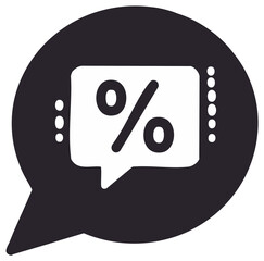 Black speech bubble with white percentage sign and dots