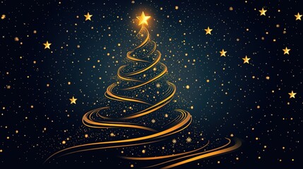 Golden Christmas Tree with Starry Background