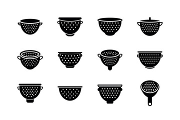 Kitchen Colander and Strainer Vector Icons – Cooking Utensil Set