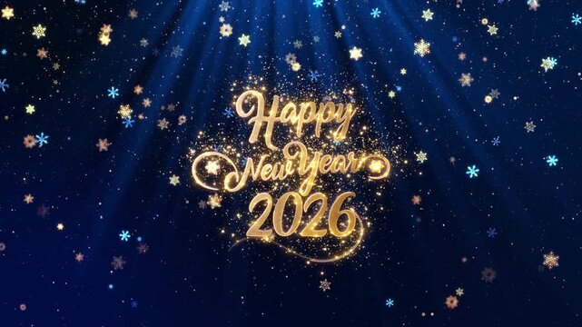 Golden 2026 year glittering dark background sparkling particles light effect. Happy new year 2026 wishes celebration Holidays, Events, Messages Celebrations. Luxury festive sparkle postcard invitation