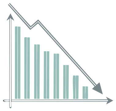 Hand drawn bar chart with arrow pointing down showing financial loss and recession