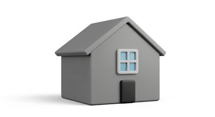 Minimalist Gray House Icon with Blue Window and Dark Door on an Isolated transparent background