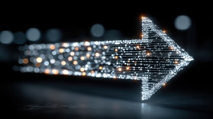 Illuminated glowing arrow pointing forward symbolizing direction and progress in a futuristic context