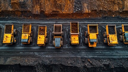 Mining equipment lineup overhead view