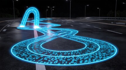 Conceptual illustration of a futuristic road highlighted by a striking blue light symbolizing blockchain business growth