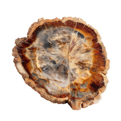 Circular petrified wood slice.  Natural, colorful, intricate patterns