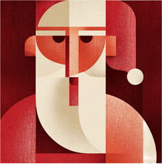 Abstract geometric Santa Claus illustration in warm red and beige tones perfect for modern holiday design and seasonal decoration