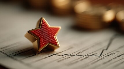 Red star on document representing business achievement icon concept signifying success and recognition in work