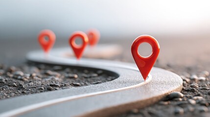 Scenic roadway marked with bright red markers guiding the path forward towards future business success and direction