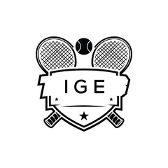 IGE Tennis Company logo. IGE Racket and Ball logo design for entrepreneur and business. IGE Athletic Branding best icon.
