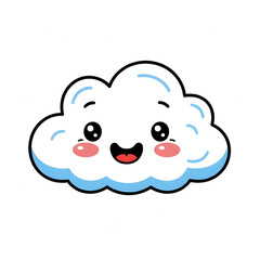 Cute cartoon cloud with happy face isolated on transparent background