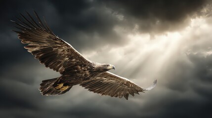 Obraz premium Majestic Eagle in Dramatic Sky with Light Rays
