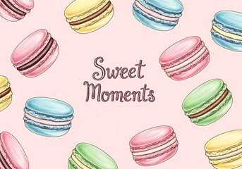 A delightful pattern of colorful macarons, featuring pastel shades and delicate details, creating a sweet and cheerful visual.