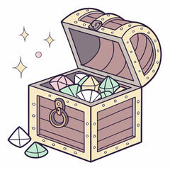 Vector art of treasure chest overflowing with sparkling gems, a delightful illustration, evoking a sense of wonder and adventure for treasure hunters