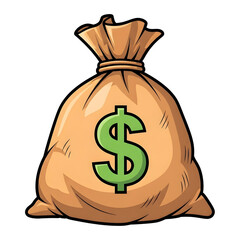 Cartoon money bag with dollar sign drawing isolated on transparent background