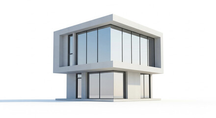 Modern Minimalist White House with Large Glass Windows on Isolated transparent background