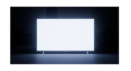 Modern Smart TV with Blank White Screen in a Dark Minimalist Room