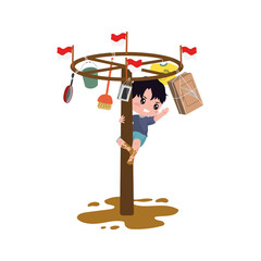 Boy Climbing Indonesian Independence Day Pole Illustration