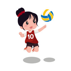 Cartoon Girl Playing Volleyball Illustration