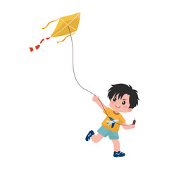 Illustration of Boy Flying Kite