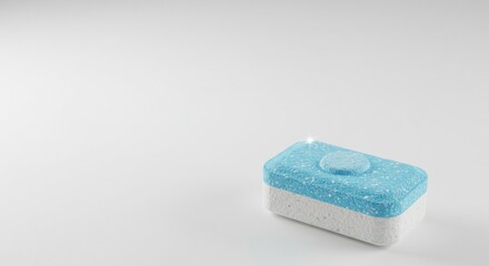 Close-up of a dishwashing detergent tablet on a white background for cleaning appliance