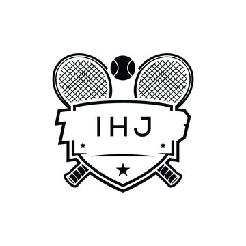 IHJ Tennis Company logo. IHJ Racket and Ball logo design for entrepreneur and business. IHJ Athletic Branding best icon.
