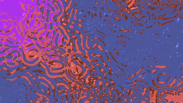 Abstract fluid background featuring dynamic ripple wave patterns in coral orange, teal green, deep purple, and muted blue tones. Perfect for modern digital art, psychedelic textures, creative wallpape