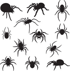 Creepy Spider Silhouettes: A collection of dark, ominous spider silhouettes on a minimalist backdrop. Ideal for spooky designs and eerie backgrounds.
