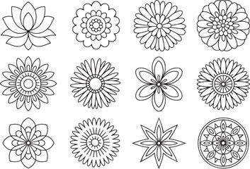 Obraz premium Floral Line Art Flower Set – Simple Botanical Outlines for Coloring Pages and Vector Use