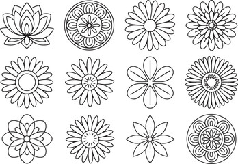 Floral Line Art Flower Set &ndash; Simple Botanical Outlines for Coloring Pages and Vector Use