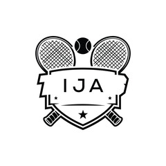 IJA Tennis Company logo. IJA Racket and Ball logo design for entrepreneur and business. IJA Athletic Branding best icon.
