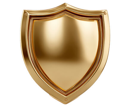Golden shield metallic layered reflective security protection emblem glossy isolated elegant design for defense concept