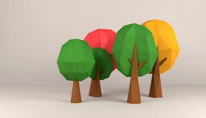 Colorful polygon trees on a plain background
