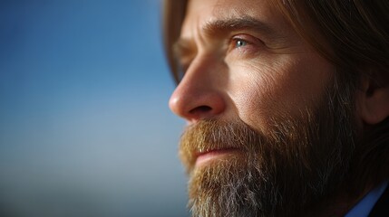 Obraz premium Close-Up Portrait of a Thoughtful Man with Beard and Intense Gaze