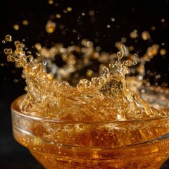 Captivating High-Speed Moment of Liquid Splashing in a Bowl with Glazed Surface and Dark Background