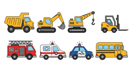 Construction Vehicles & Emergency Service Transportation Icons