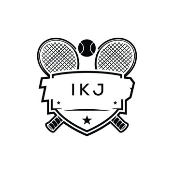 IKJ Tennis Company logo. IKJ Racket and Ball logo design for entrepreneur and business. IKJ Athletic Branding best icon.
