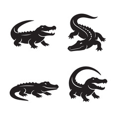 Vector illustration of a green crocodile, a wild reptile creature with a tail, an isolated cartoon alligator